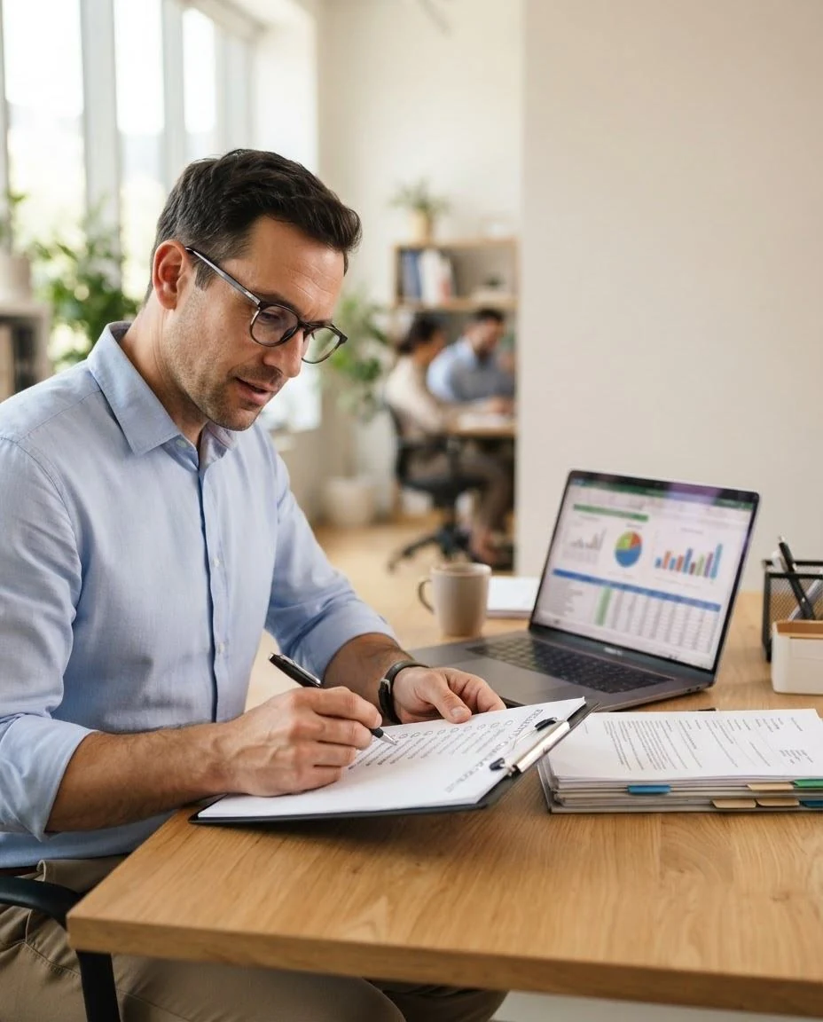 Specialist assessing regulatory documentation
