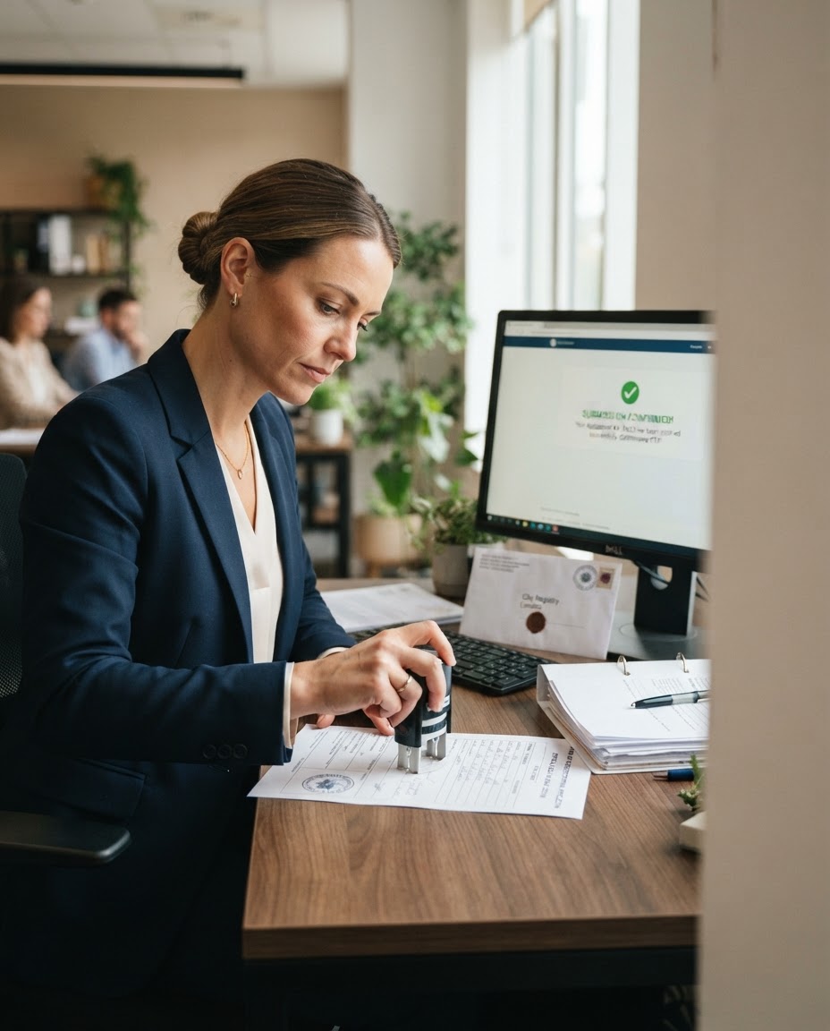 Regulatory specialist stamping product registration documents